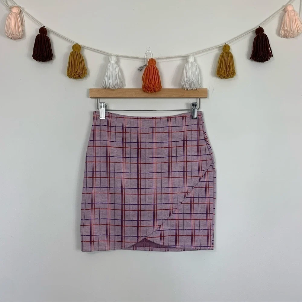 Just Polly Purple Red Plaid Mini Skirt Size 0